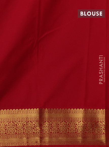 Semi kanchipuram silk saree cream and red with allover zari stripe & buttas and zari woven border