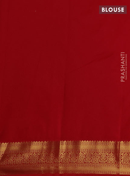 Semi kanchipuram silk saree pista green and red with allover zari stripe & buttas and zari woven border
