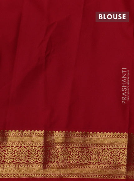 Semi kanchipuram silk saree peacock blue and red with allover zari stripe & buttas and zari woven border