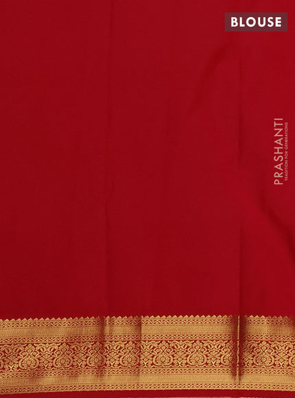 Semi kanchipuram silk saree light green and red with allover zari stripe & buttas and zari woven border