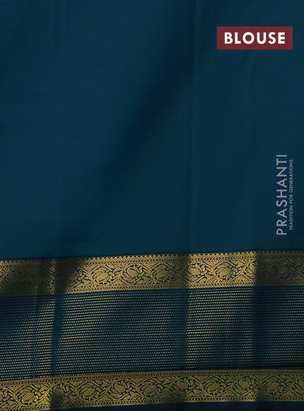 Semi kanchipuram silk saree peach pink and peacock green with zari woven buttas and zari woven border