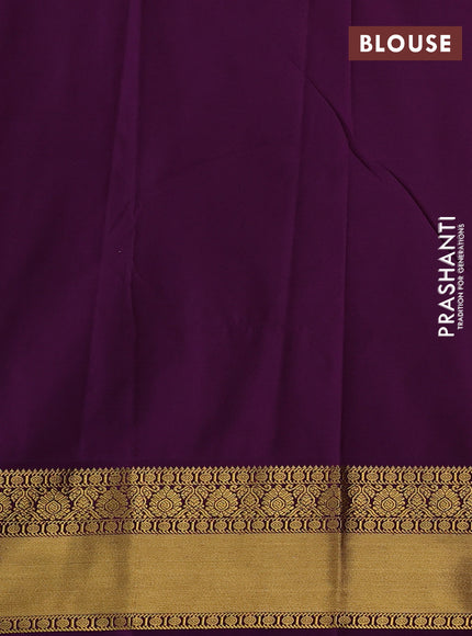 Semi kanchipuram silk saree dark mustard and purple with allover zari weaves & buttas and zari woven border