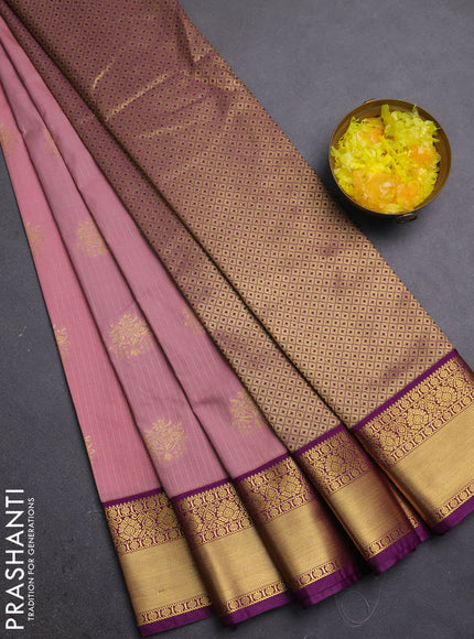 Semi kanchipuram silk saree mauve pink and purple with allover zari weaves & buttas and zari woven border