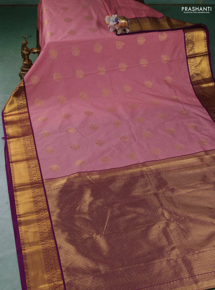 Semi kanchipuram silk saree mauve pink and purple with allover zari weaves & buttas and zari woven border