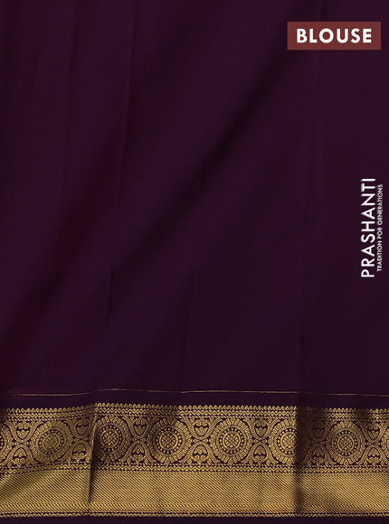 Semi kanchipuram silk saree lime green and purple with allover zari weaves & buttas and zari woven korvai border