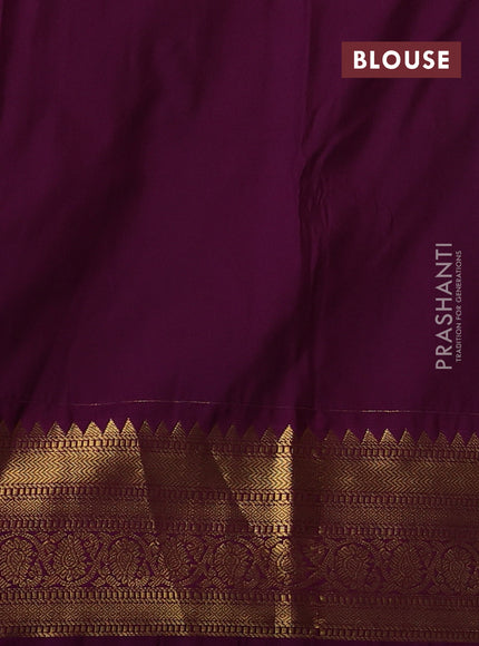 Semi kanchipuram silk saree lime green and purple with allover zari weaves & buttas and zari woven korvai border