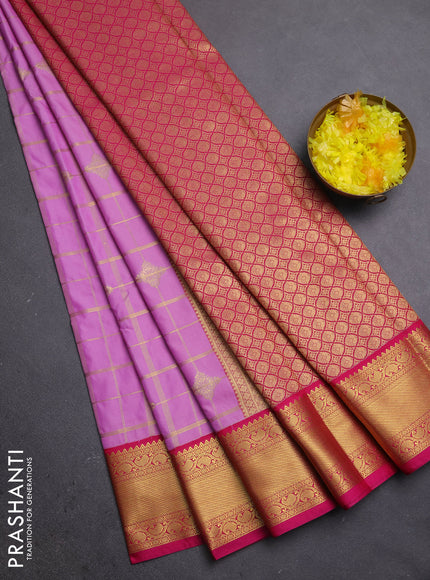 Semi kanchipuram silk saree lotus pink and pink with allover zari checks & buttas and zari woven border