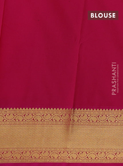Semi kanchipuram silk saree mustard yellow and pink with allover zari checks & buttas and zari woven border