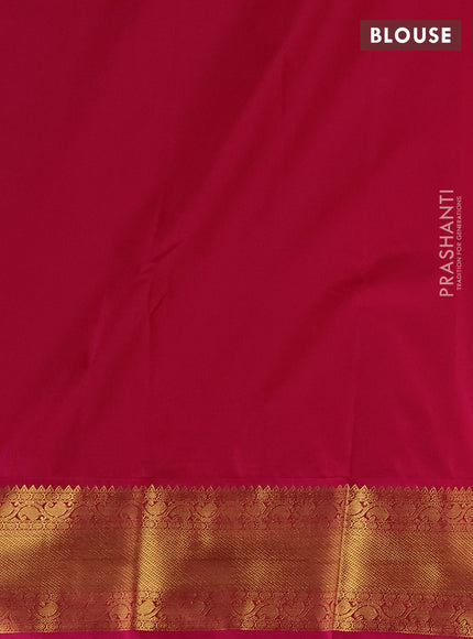 Semi kanchipuram silk saree peach pink and pink with allover zari checks & buttas and zari woven border