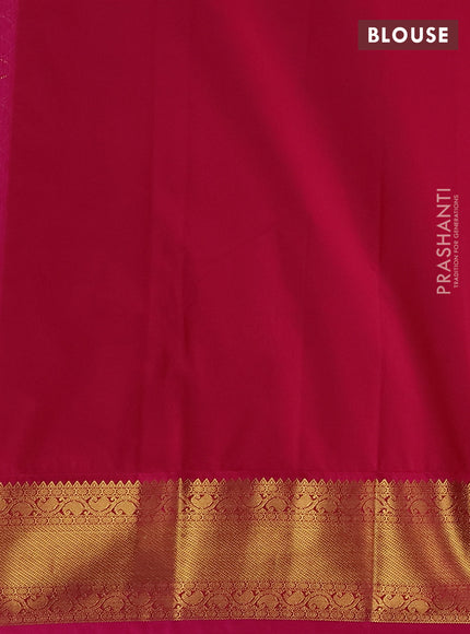 Semi kanchipuram silk saree lime green and pink with allover zari checks & buttas and zari woven border
