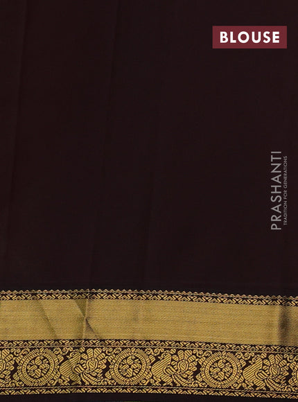 Semi kanchipuram silk saree light green and coffee brown with zari woven buttas and zari woven korvai border