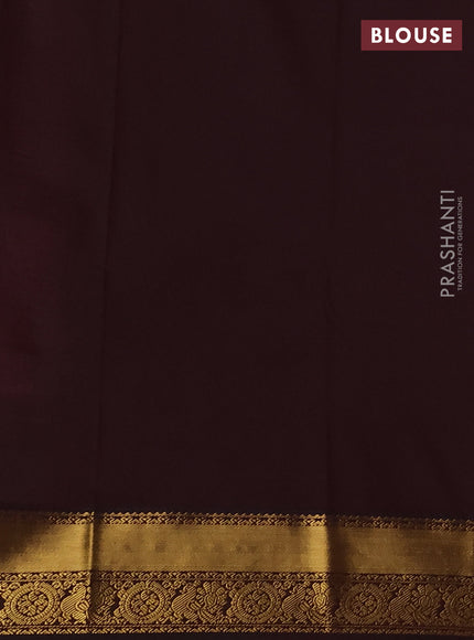 Semi kanchipuram silk saree mild peach pink and coffee brown with zari woven buttas and zari woven korvai border