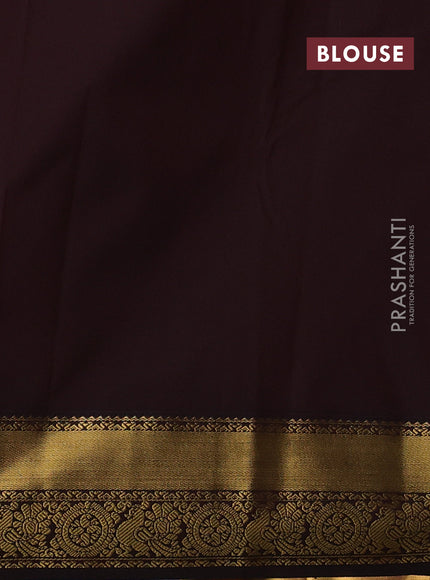 Semi kanchipuram silk saree lotus pink and coffee brown with zari woven buttas and zari woven korvai border