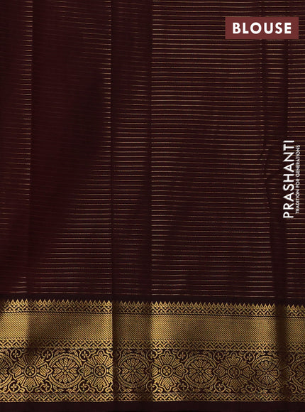 Semi kanchipuram silk saree mustard yellow and coffee brown with allover zari weaves & buttas and zari woven korvai border