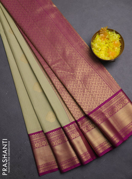 Semi kanchipuram silk saree pista green and magenta pink with allover zari weaves & buttas and zari woven korvai border