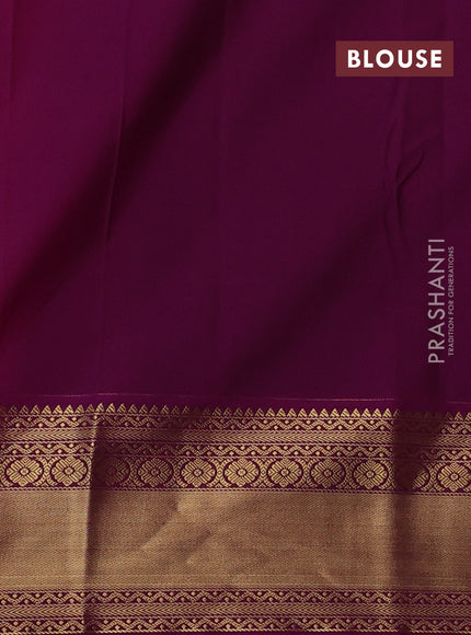 Semi kanchipuram silk saree dark mustard and pink with allover zari weaves & buttas and zari woven korvai border