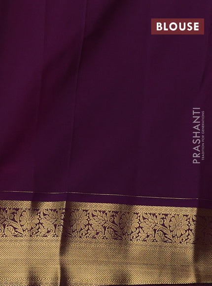 Semi kanchipuram silk saree lime green and purple with allover zari weaves & buttas and zari woven korvai border