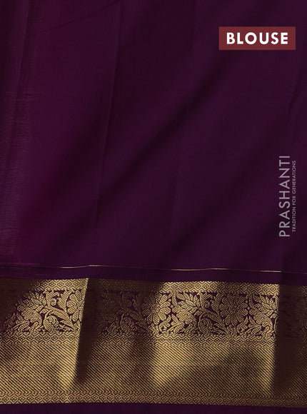 Semi kanchipuram silk saree mild pista green and purple with allover zari weaves & buttas and zari woven korvai border