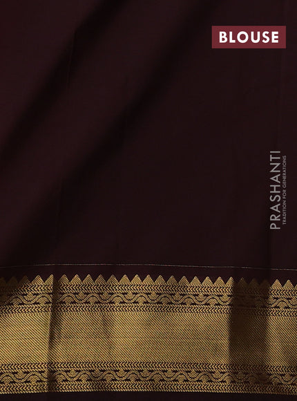 Semi kanchipuram silk saree peach pink and coffee brown with allover zari stripe & buttas and zari woven korvai border
