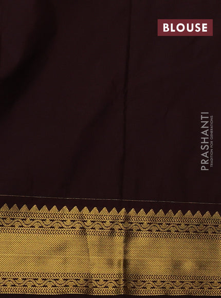 Semi kanchipuram silk saree teal blue and coffee brown with allover zari stripe & buttas and zari woven korvai border