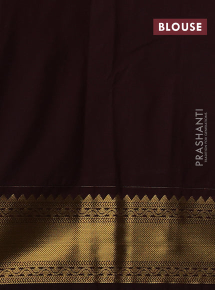 Semi kanchipuram silk saree dual shade of ruat shade and coffee brown with allover zari stripe & buttas and zari woven korvai border