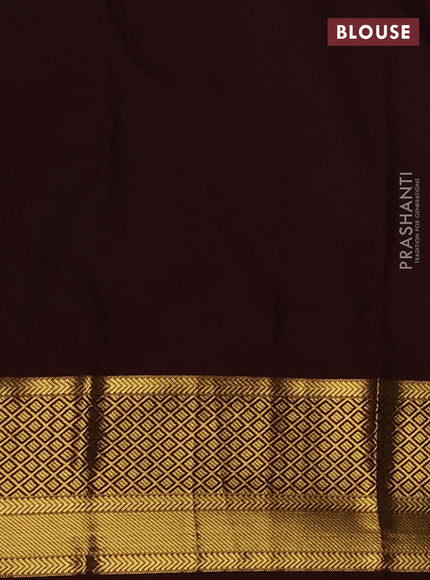 Semi kanchipuram silk saree teal green and coffee brown with zari woven buttas and zari woven border