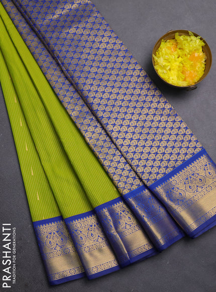 Semi kanchipuram silk saree lime green and blue with allover zari weaves & buttas and zari woven border