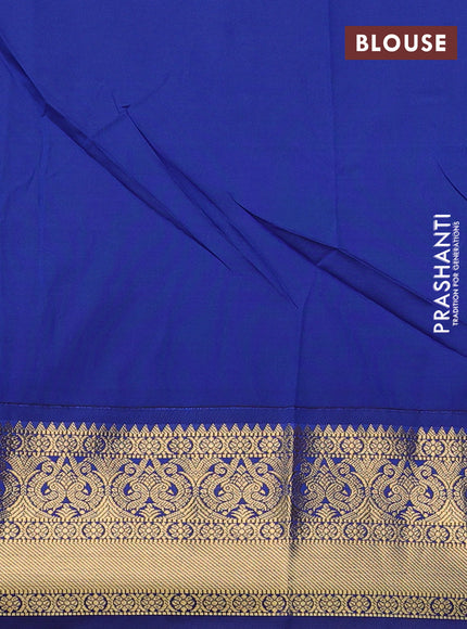 Semi kanchipuram silk saree lime green and blue with allover zari weaves & buttas and zari woven border