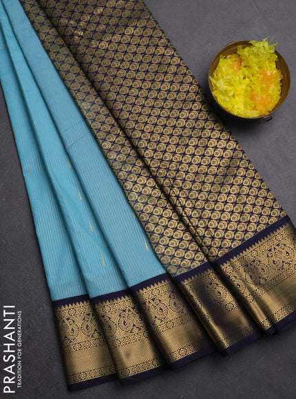Semi kanchipuram silk saree teal blue and navy blue with allover zari weaves & buttas and zari woven korvai border
