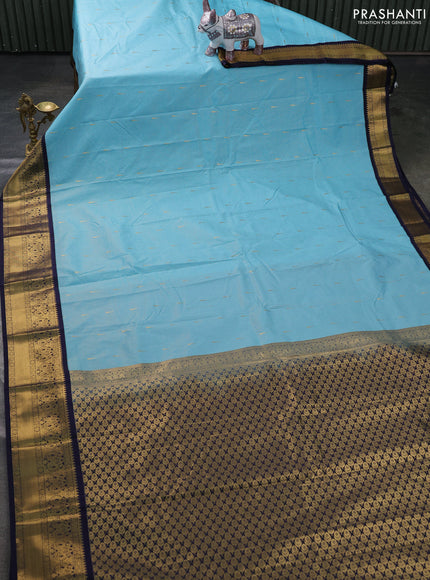 Semi kanchipuram silk saree teal blue and navy blue with allover zari weaves & buttas and zari woven korvai border