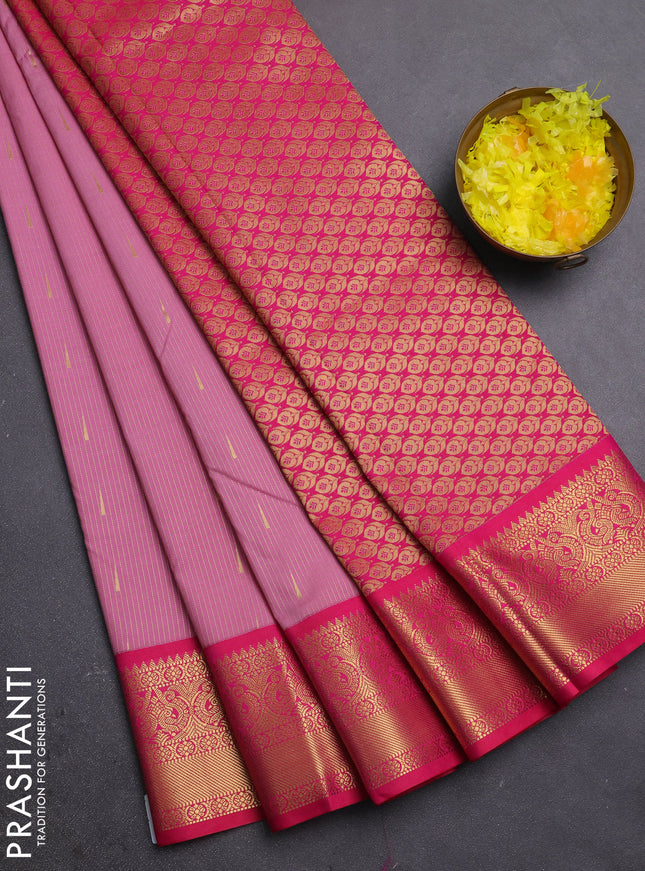 Semi kanchipuram silk saree mauve pink and pink with allover zari weaves & buttas and zari woven korvai border