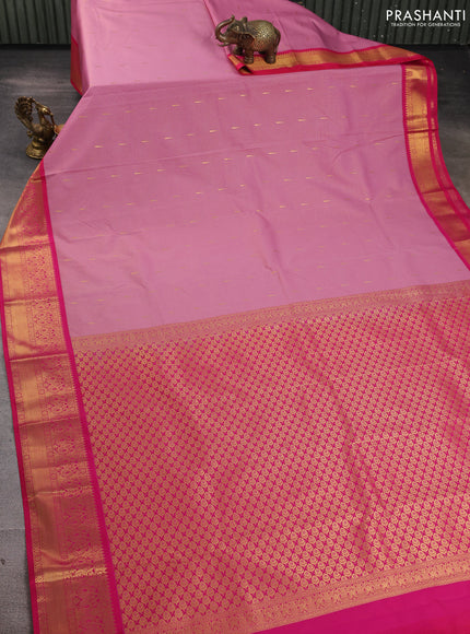 Semi kanchipuram silk saree mauve pink and pink with allover zari weaves & buttas and zari woven korvai border