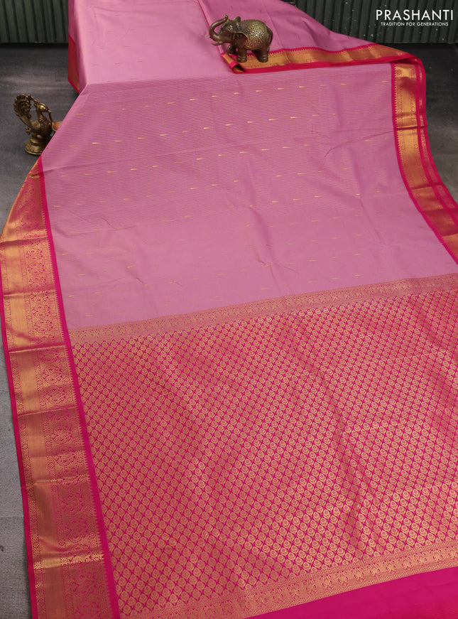 Semi kanchipuram silk saree mauve pink and pink with allover zari weaves & buttas and zari woven korvai border