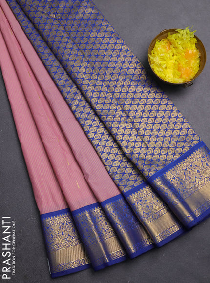 Semi kanchipuram silk saree pastel pink and blue with allover zari weaves & buttas and zari woven korvai border