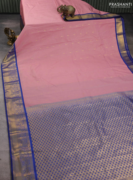 Semi kanchipuram silk saree pastel pink and blue with allover zari weaves & buttas and zari woven korvai border