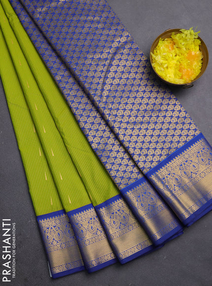 Semi kanchipuram silk saree light green and blue with allover zari weaves & buttas and zari woven border