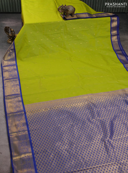 Semi kanchipuram silk saree light green and blue with allover zari weaves & buttas and zari woven border