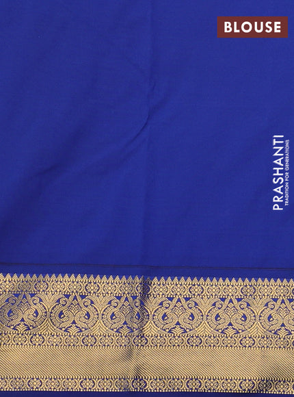 Semi kanchipuram silk saree light green and blue with allover zari weaves & buttas and zari woven border