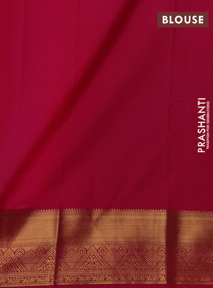 Semi kanchipuram silk saree teal green and pink with zari woven buttas and zari woven border