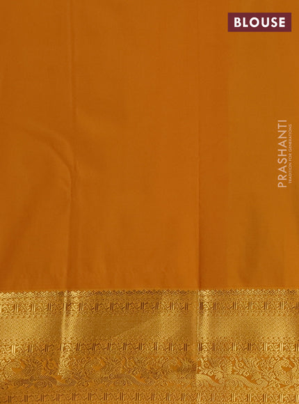 Semi kanchipuram silk saree cs blue and yellow with allover zari weaves & buttas and zari woven border