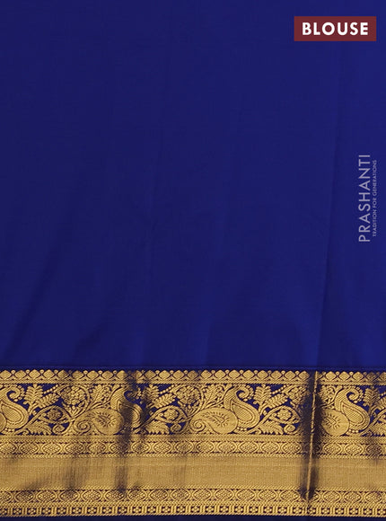 Semi kanchipuram silk saree red and blue with allover zari weaves & buttas and zari woven border