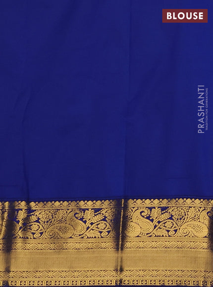 Semi kanchipuram silk saree mustard yellow and navy blue with allover zari weaves & buttas and zari woven border