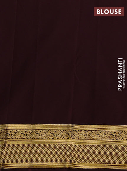 Semi kanchipuram silk saree peacock blue and coffee brown with allover zari checks & buttas and zari woven border