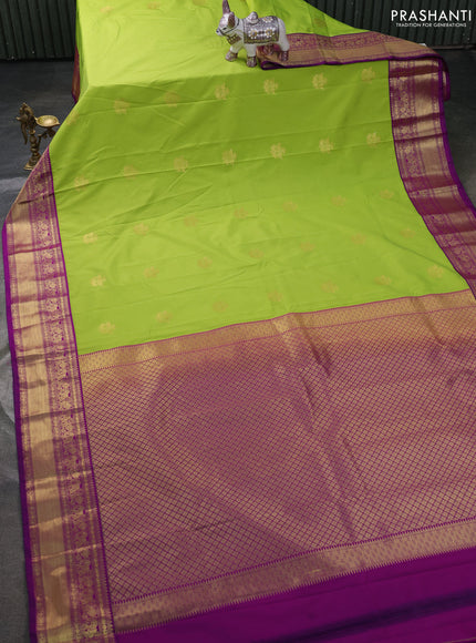 Semi kanchipuram silk saree light green and pink with zari woven buttas and zari woven border