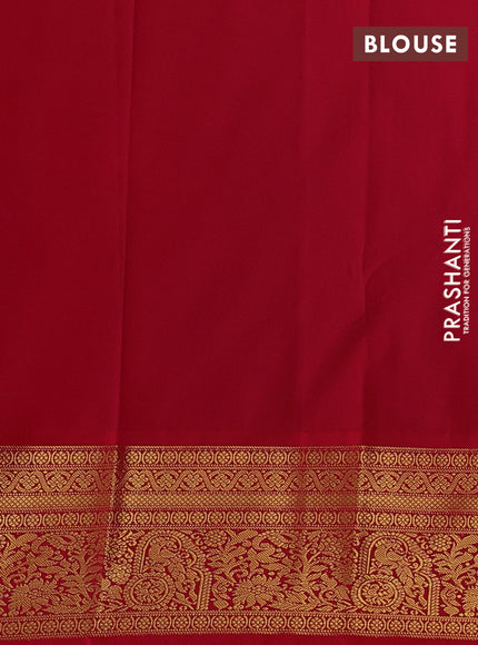 Semi kanchipuram silk saree mustard yellow and pink with allover zari weaves & buttas and zari woven border