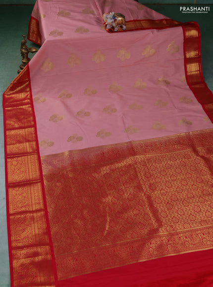 Semi kanchipuram silk saree pastel pink and pink with allover zari weaves & buttas and zari woven border
