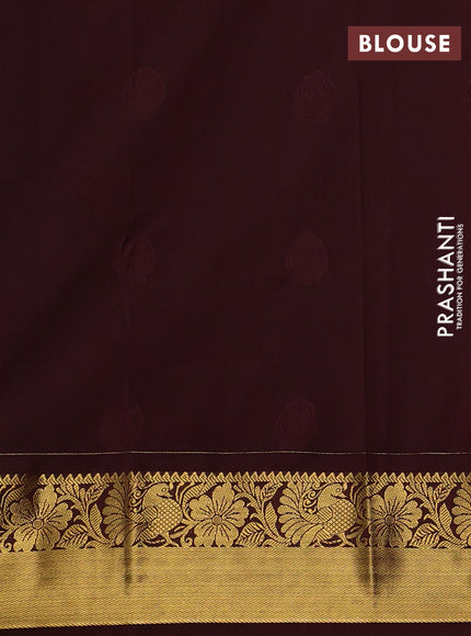 Semi kanchipuram silk saree mustard yellow and deep maroon with allover zari weaves & buttas and zari woven border