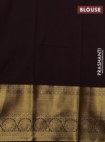 Semi kanchipuram silk saree teal blue and coffee brown with zari woven buttas and zari woven border