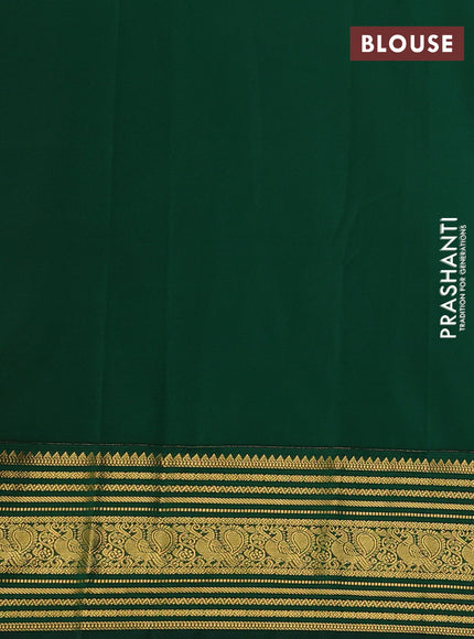 Semi kanchipuram silk saree tomato pink and bottle green with zari woven buttas and zari woven border