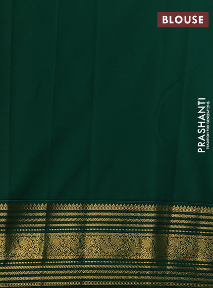 Semi kanchipuram silk saree tomato pink and bottle green with zari woven buttas and zari woven border